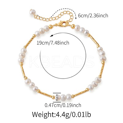 Natural Freshwater Pearl Potato Beaded Brass Tube Link Bracelets for Women TP7024-1-1