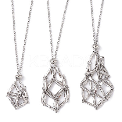 Tarnish Resistant 304 Stainless Steel Macrame Pouch Empty Stone Holder for Pendant Necklaces Making X-NJEW-JN04441-02-1
