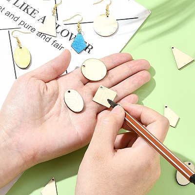 DIY Rhombus/Triangle/Oval Natural Poplar Wood Pendant Dangle Earring Making Kits DIY-YW0010-47-1