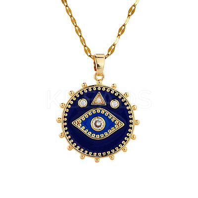 Brass Blue Enamel Evil Eye Pendant Dapped Chain Necklaces for Women Men BX0691-1-1