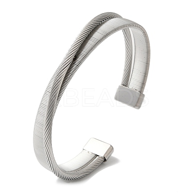 Stainless Steel Cross Open Cuff Bangles for Women BJEW-G719-10P-1