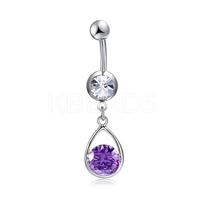 Brass Cubic Zirconia Navel Ring AJEW-EE0004-47C-1