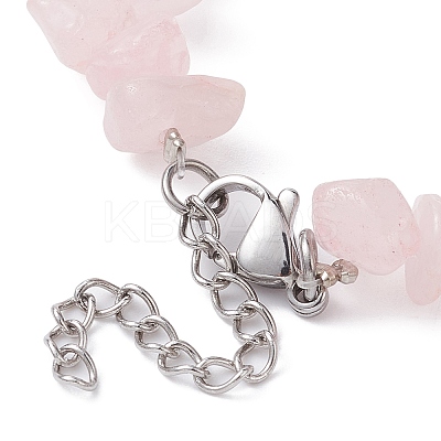 Natural Rose Quartz Chips Beaded Bracelet BJEW-JB09686-02-1