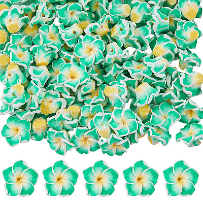 100Pcs Handmade Polymer Clay 3D Flower Plumeria Beads CLAY-SC0002-48B-1
