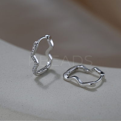 925 Sterling Silver Wavy Hoop Earrings EJEW-C146-02P-1