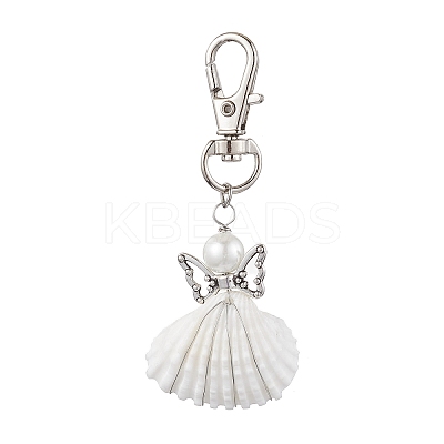 Angel Alloy & Wire Wrapped Natural Shell Pendant Decorations HJEW-JM02017-03-1