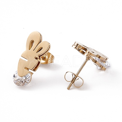 Clear Cubic Zirconia Radish Stud Earrings EJEW-L282-01G-1