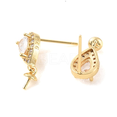 Rack Plating Brass Micro Pave Cubic Zirconia Stud Earring Finding KK-C021-13G-1