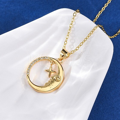 Brass Micro Pave Clear Cubic Zirconia Pendant Necklaces NJEW-S438-05B-G-1