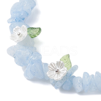3Pcs Natural Rose Quartz & Dyed Aquamarine & Lepidolite Chip Beaded Stretch Bracelets for Women BJEW-JB12311-1