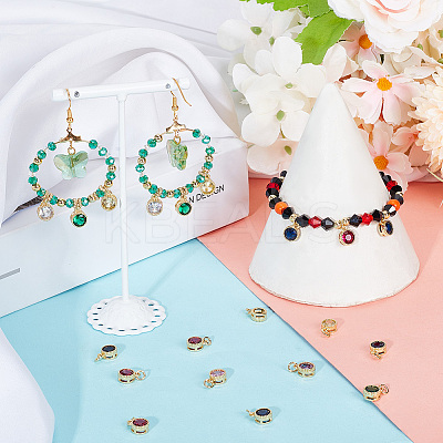 30Pcs Real 18K Gold Plated Brass with Single Cubic Zirconia Charms ZIRC-BBC0002-92-1