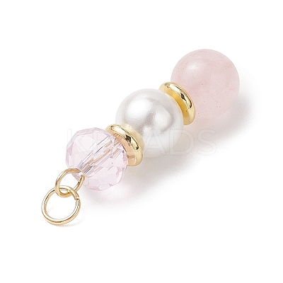 3Pcs 3 Styles Natural Rose Quartz and Shell Pearl & Glass Pendants PALLOY-JF04786-01-1