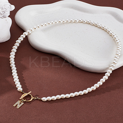 1Pc Brass Clear Cubic Zirconia Letter Pendant Necklaces NJEW-LP0001-32N-1