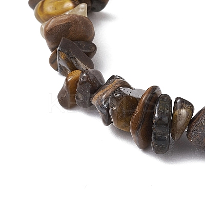 Natural Tiger Eye Chips Stretch Bracelets for Women Men BJEW-JB11341-11-1