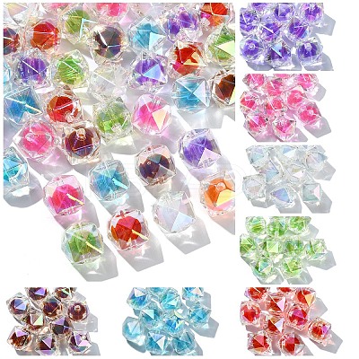10Pcs Two Tone UV Plating Rainbow Iridescent Acrylic Beads TACR-YW0002-33A-1