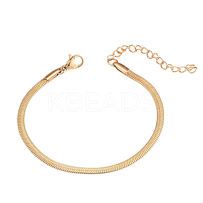 3mm 304 Stainless Steel Flat Snake Dome Herringbone Chain Link Bracelet for Men Women BJEW-CJC0001-02B-1