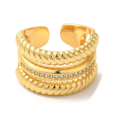 Brass Micro Pave Cubic Zirconia Open Cuff Rings RJEW-U008-34G-1
