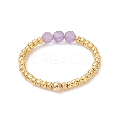Natural Gemstone with 304 Stainless Steel Beads Finger Rings for Women RJEW-JR00984-1
