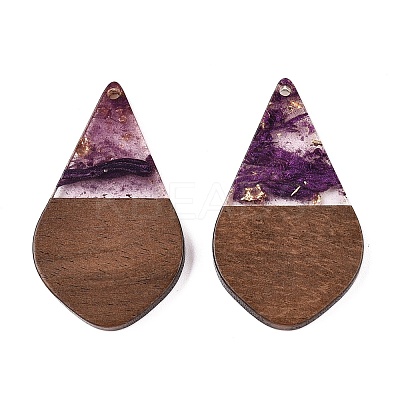 Transparent Resin and Walnut Wood Pendants RESI-T057-06H-1
