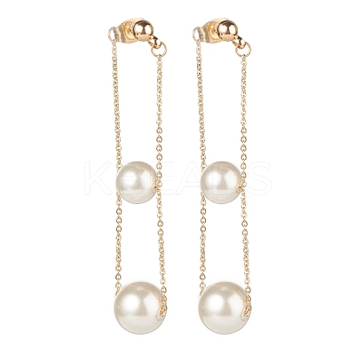 Round Shell Beads with Long Chain Tassel Dangle Stud Earrings EJEW-TA00092-1