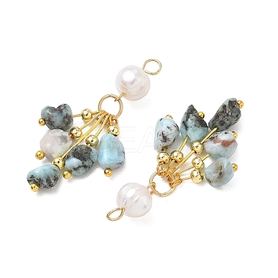 Natural Larimar & Natural Freshwater Pearl Tassel Pendants PALLOY-JF06023-1