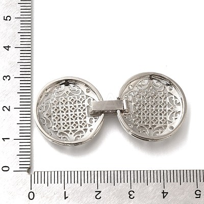 Rack Plating Flat Round Brass Micro Pave Clear Cubic Zirconia Fold Over Clasps KK-H512-08P-1
