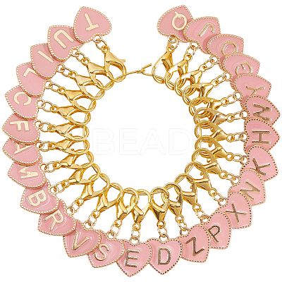 26Pcs Heart with Letter A~Z Alloy Enamel Charm Locking Stitch Marker HJEW-SC00138-1