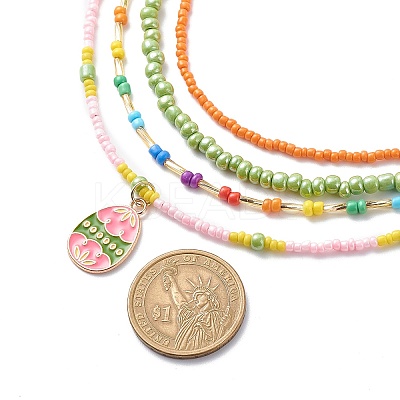 4Pcs 4 Style Glass Seed Imitatin Pearl Beaded Necklaces Set NJEW-JN04012-1