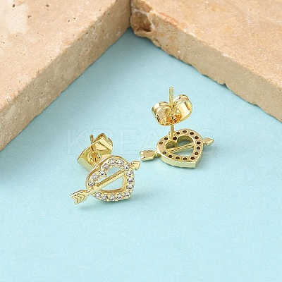 Heart Brass Micro Pave Clear Cubic Zirconia Stud Earrings EJEW-Z144-12G-1