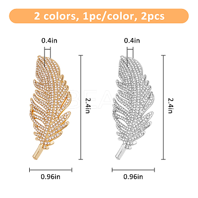2Pcs 2 Colors Feather Alloy Rhinestone Scarf Buckle Clips JEWB-FH0001-53-1