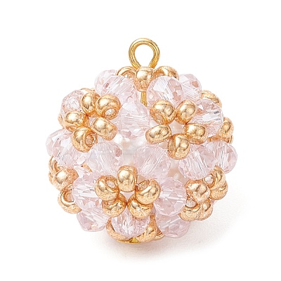 Electroplate Glass & Round Rocailles & Glass Pearl Beaded Pendants PALLOY-MZ00879-06-1