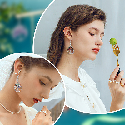 3 Pairs 3 Colors Teardrop with Tree of Life Dangle Earrings EJEW-UN0001-98-1