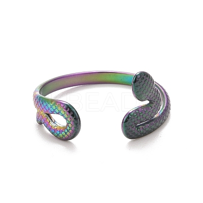 Ion Plating(IP) Rainbow Color 304 Stainless Steel Snake Wrap Open Cuff Ring for Women RJEW-C025-18M-1