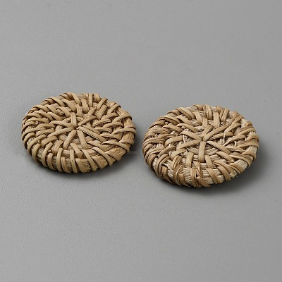 Flat Round Handmade Reed Cane/Rattan Woven Beads WOVE-CJC0001-02C-1