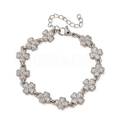 Brass Micro Pave Clear Cubic Zirconia Link Bracelets for Women BJEW-D342-04P-1
