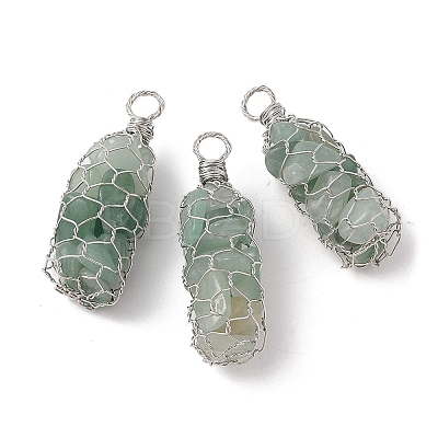 Rack Plating Copper Wire Wrapped Natural Green Aventurine Chip Big Pendants G-C130-01P-08-1
