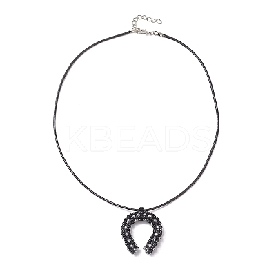 Cowboy Electroplate Transparent Glass Beaded Horseshoe Pendant Waxed Cotton Cord Necklaces NJEW-MZ00139-1