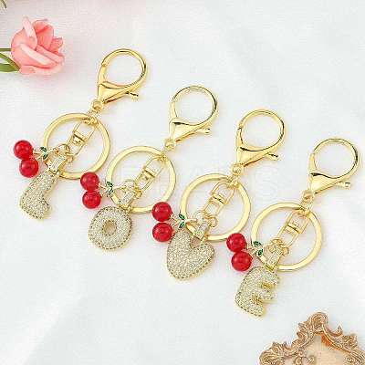 Brass Micro Pave Clear Cubic Zirconia Letter Pendant Keychain KEYC-SW00015-K-1