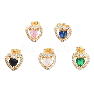 Cubic Zirconia Heart Stud Earrings EJEW-N011-59-1