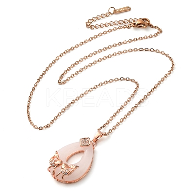 Brass & Glass Teardrop Fish Pendant Necklaces NJEW-M080-05-1