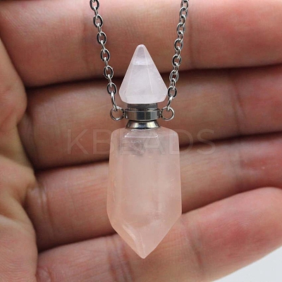 Natural Rose Quartz Bullet Perfume Bottle Necklaces PW-WG89315-02-1