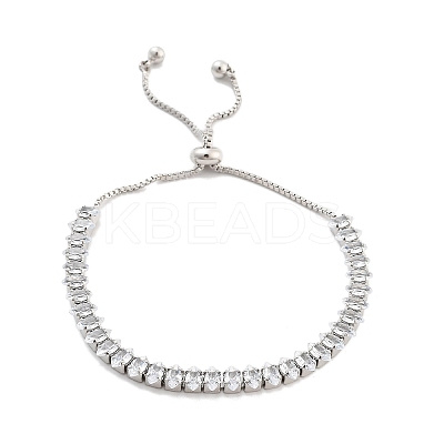 Brass Pave Clear Cubic Zirconia Horse Eye Box Chain Slider Bracelets BJEW-B094-06B-P-1