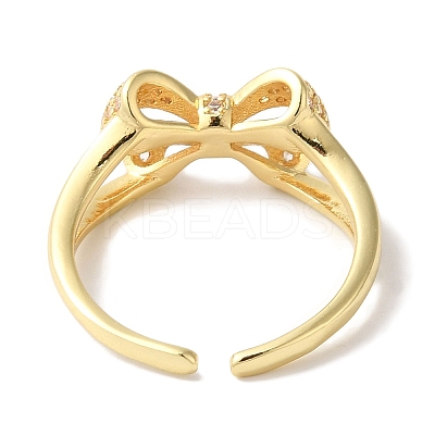 Bowknot Brass Micro Pave Clear Cubic Zirconia Open Cuff Rings for Women RJEW-C098-23G-1