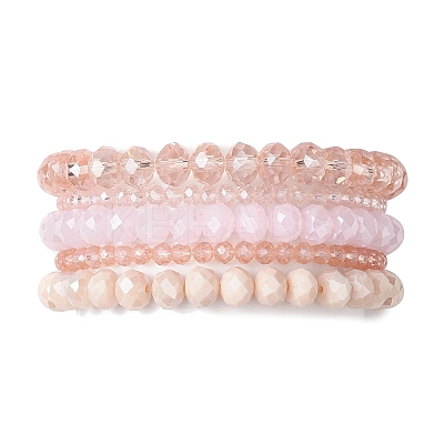 5Pcs 5 Styles Faceted Round Glass Beaded Stretch Bracelet Sets BJEW-JB10423-01-1