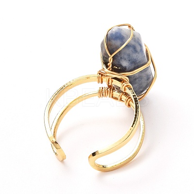 Copper Wire Wrapped Natural Gemstone Adjustable Rings for Women RJEW-JR00386-1