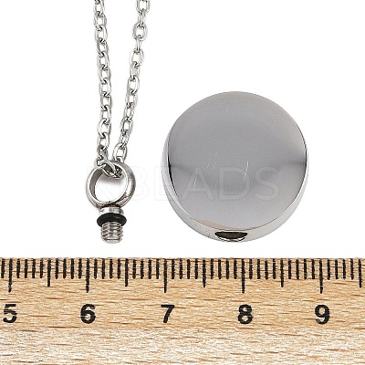 304 Stainless Steel Flat Round Pendant Pet Urn Ashes Necklaces LS-NJEW-S455-01P-1