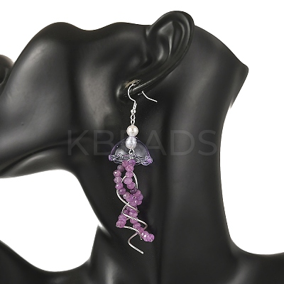 Dyed Natural Malaysia Jade Jellyfish Dangle Earrings for Women EJEW-JE07484-03-1