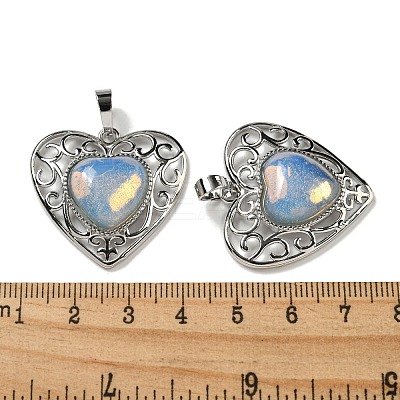 Opalite Peach Love Heart Pendants G-G158-01V-1