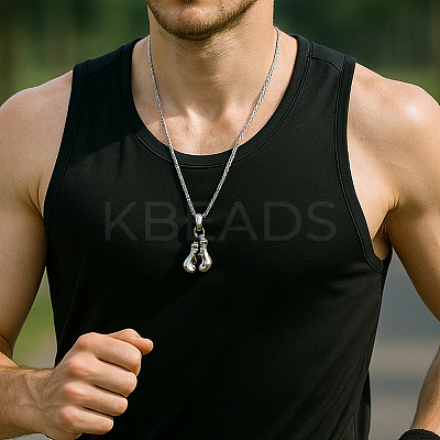 2Pcs 2 Colors Stainless Steel Boxing Glove Pendant Box Chain Necklaces for Men NJEW-HY0001-09A-1