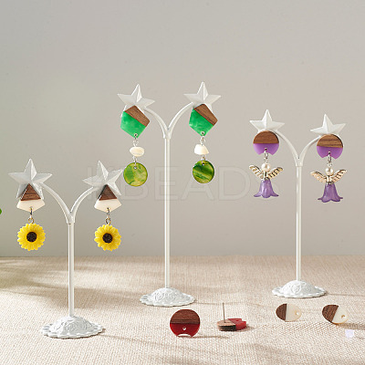 DIY 12 Pairs 12 Style Two Tone Resin & Walnut Wood Stud Earring Findings DIY-CW0001-35-1